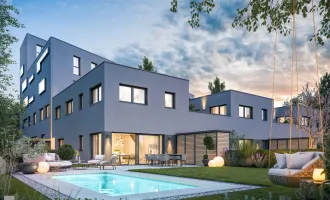 Neubau, bezugsbereit: Exklusive Familienwohnung mit Garten & Pool