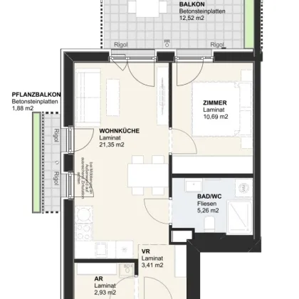NEUBAU-Eigentumswohnung am Klopeiner See mit ca. 44 m² Wohnfläche und ca. 14 m² Balkon, TOP 7, Haus 2, 1. OG - Bild 2