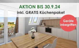 AKTION GRATIS Küchenpaket mit Geräten inklusive - INVEST IN THE FUTURE – NEUBAU – ERSTBEZUG – FREIFLÄCHE – WÄRMEPUMPE – GARAGE – U1!