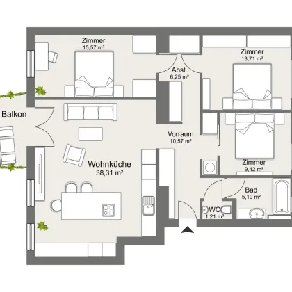 Luxuswohnung in Top-Lage in 1120 Wien - 4 Zimmer - 102 m2, Balkon, Poggenpohl Gaggenau Küche - Bild 3