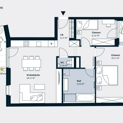 GROSSZÜGIGE 3-ZIMMER-WOHNUNG MIT 2 FREIFLÄCHEN - Bild 2