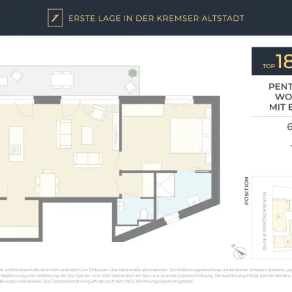 ERSTE LAGE: Lichtdurchflutete 64 m² Penthouse-Wohnung mit großzügigem 12,20 m² Balkon - Bild 2