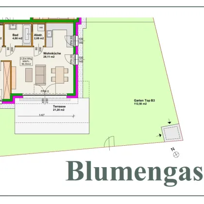 Blumengasse - Bauteil B | Neubauprojekt | 2 Zimmer Wohnung - EG | Terrasse & Garten | Belagsfertig | Tiefgaragenstellplatz optional | Spätherbst 2024 (Top B3) - Bild 2