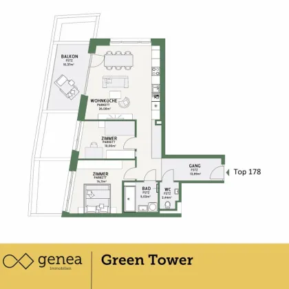 AKTION 50/50 | Gepflegte Grünflächen und beste Infrastruktur | Green Tower | Provisionsfrei - Bild 2