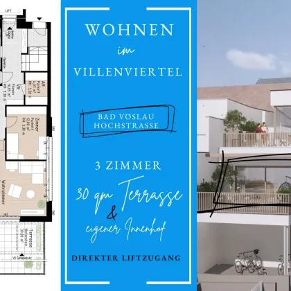 PROVISIONSFREI | 3 Zimmer Wohnung mit traumhafter Terrasse + eigenem kl. Innenhof (1.OG) inkl. zwei Tiefgaragenstellplätze | Hochstraße - Ruhelage | Fertigstellung Mitte 2025 (Gebäude D - Top 4) - Bild 2