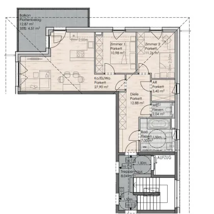 Erstbezug: 3-Zimmer-Wohnung im Dachgeschoss Top E15 - Bild 2