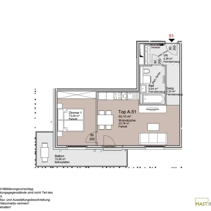 8. Stock! Provisionsfreie 2-Zimmer Wohnung mit südwestlichem Balkon! - Bild 3