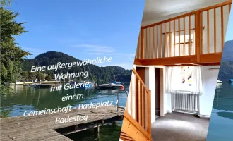 Eine außergewöhnliche Wohnung mit Galerie und Gemeinschaft-Badeplatz mit Badesteg und Badeleiter in den See