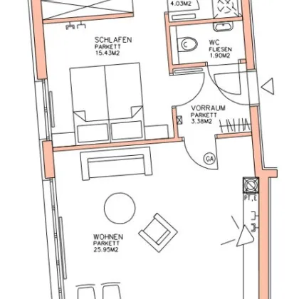 PROVISIONSFREI, BASTIENGASSE, 55 m2 Neubau, 2 Zimmer, Komplettküche, Wannenbad, Parketten, Türkenschanzpark-Nähe - Bild 3