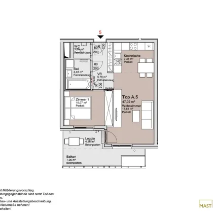 Ende 2026! Provisionsfreie 2-Zimmer Wohnung mit 11 qm Freifläche in südlicher Ausrichtung! - Bild 3