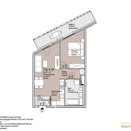 Unweit der Alten Donau und Donauzentrum - 2 Zimmer Wohnung mit 10 qm Balkon - Bild 3