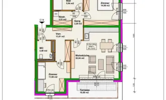 Blumengasse - 3 Zimmer Wohnung mit Terrasse | 2.OG = DG | Neubau - Erstbezug | Klimaanlage | Einbauküche | zzgl. Tiefgaragenstellplatz | Top C14