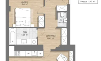 Nähe U3!  Sonnige 64,7 m2 Terrassenwohnung (2 Zimmer) im Dachgeschoss