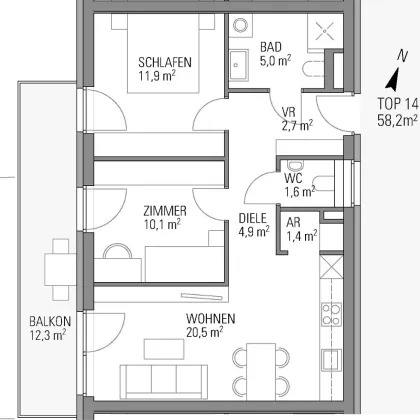 ERSTBEZUG mit Dezember/Jänner mit 3 Zimmer, herrlichem Balkon und 2 Tiefgaragenparkplätzen - Bild 3