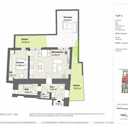 Erstbezug: Traumhafte 2-Zimmergartenwohnung | Exklusives Wohnen in Dornbach | Außenpool im Gemeinschaftsgarten - Bild 3