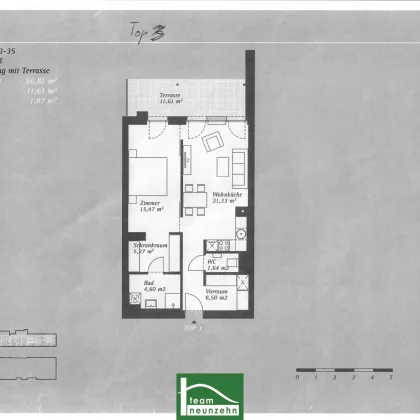 1,5-Zimmer Wohnung mit Gartenterrasse in generalsaniertem Neubau mit 11m2 Terrasse und einer tollen Raumhöhe! - Bild 3