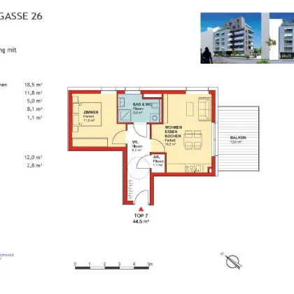 Perfekt aufgeteilte 2-Zimmer Neubauwohnung mit 12m² Balkon und TG-Platz ab 1.12.2024 zu vermieten! - Bild 2