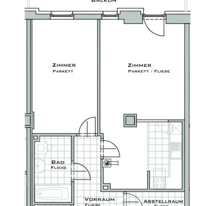 UNBEFRISTET, HOFRUHELAGE, 68 m2 Altbau mit 6 m2 Balkon, Wohnküche, 1 Zimmer, Wannenbad, Parketten, gefördert - Bild 2