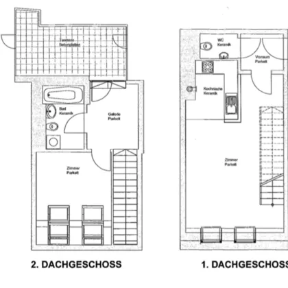 DACHGESCHOSS, ROLLINGERGASSE, 63 m2 Maisonette mit 12 m2 Terrasse, Wohnküche, 1 Zimmer, Wannenbad, Parketten - Bild 3