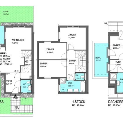 NEU! ++ Nähe U6 Perfektastraße ++ 3 Häuser mit Garten und PKW-Stellplatz ++ 1230 Wien ++ Eigentum - Bild 3