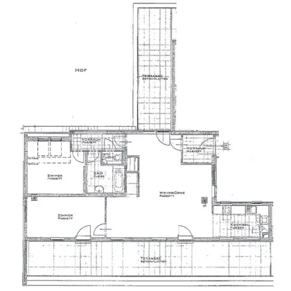 DACHGESCHOSS, UNBEFRISTET, klimatisierte 94 m2 Neubau mit 57 m2 Terrasse, Wohnküche, 2 Zimmer, Wannenbad, Parketten, Holbeingasse - Bild 3