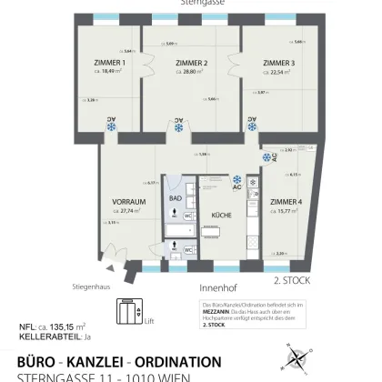 Büro I Kanzlei I Ordination I 4 Zimmer I Klimaanlage I Im Herzen Wiens I Altbau - Bild 3